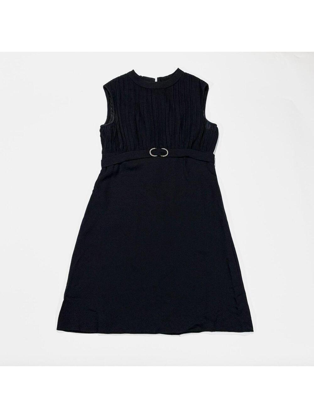 50s Cocktail Dress ILGWU Union Label Pleated Bodice A-Line Rhinestone Waist